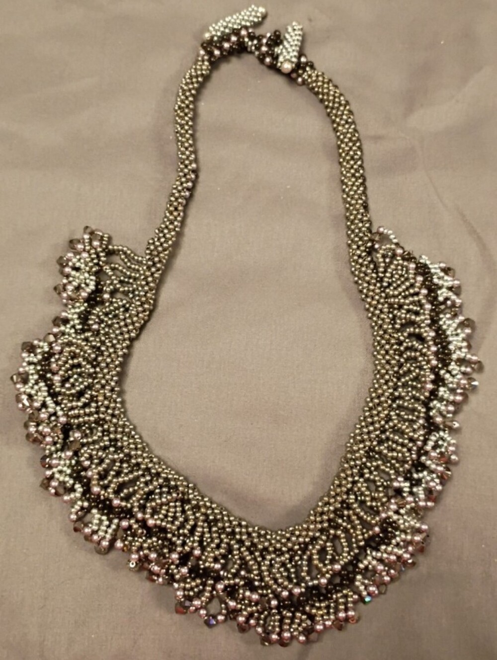 Handcrafted Beaded Statement Necklace - Metallic Gray